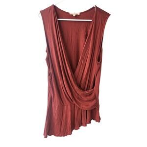 Gibson Latimer Rust Color Faux Wrap Asymmetrical Sleeveless Blouse - 1X